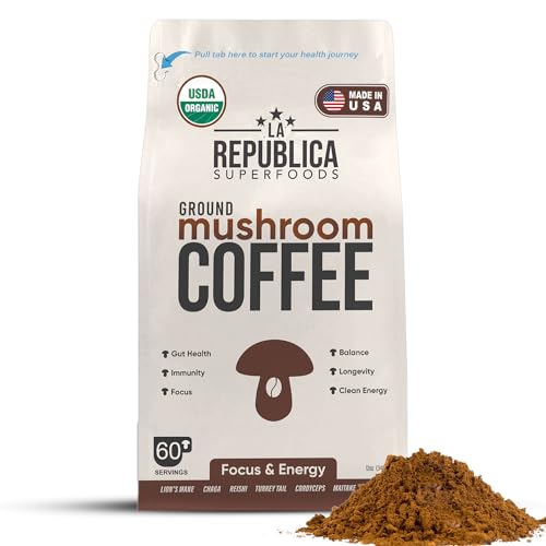 Ground Mushroom Coffee | Organic & Fair Trade, 60 Servings, Medium Roast