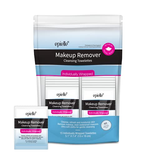 Makeup Remover Towelettes | 15 Individual Wipes, Removes Oil & Waterproof Mascara