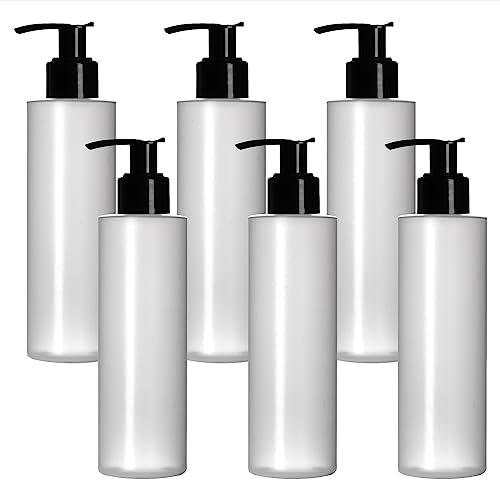 Plastic Pump Dispenser Bottles | 6 Pack, 8 oz, Refillable, BPA Free, Clear/Frosted