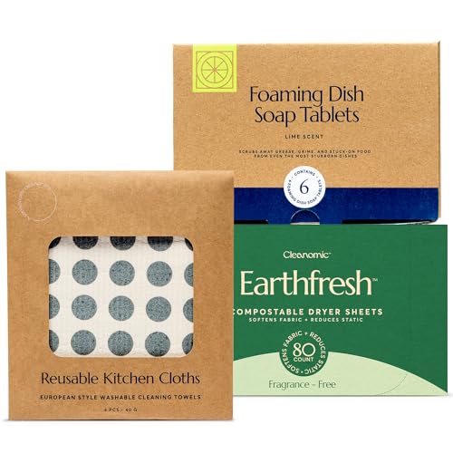 Cleaning Essentials Set | Reusable Cloth, Foaming Soap Tablets, Storage Tin