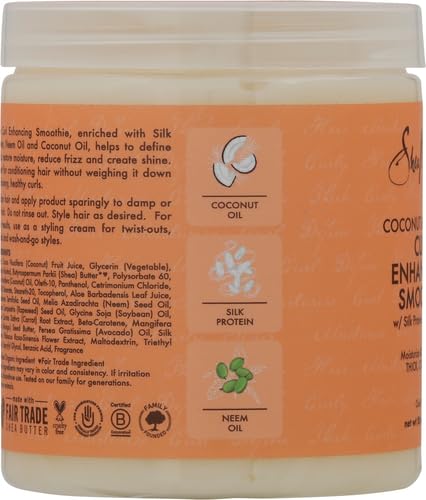 SheaMoisture Curl Enhancing Smoothie Hair Cream for Thick, Curly Hair Coconut and Hibiscus Sulfate Free and Paraben Free Curl Cream 20 oz