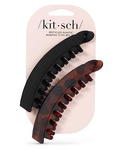 Hair Clips | Large Banana Clip, 2 Pack (Black & Tortoise)