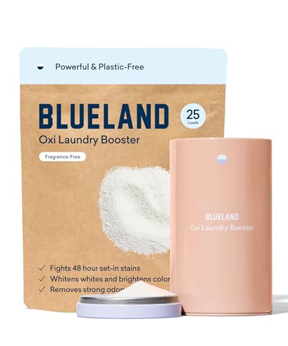 BLUELAND Oxi Laundry Booster Powder Starter Set - Plastic-Free & Eco Friendly Oxy Cleaner - Plant Based Stain Remover - Fragrance Free - 17.6oz, 25 Load