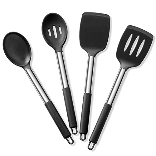 Cooking Utensils Set | 4 Piece, Silicone, Heat Resistant, Non-toxic, Black