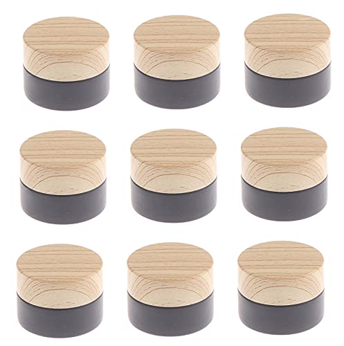 Cosmetic Container | 10 Pcs, 15g Black Frosted Glass Jars with Wood Grain Lids