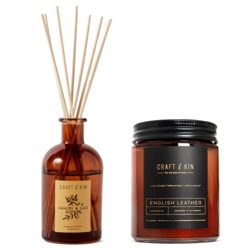 Candle Set | Amber Jar, Jasmine Lily Reed Diffuser, Soy Wax