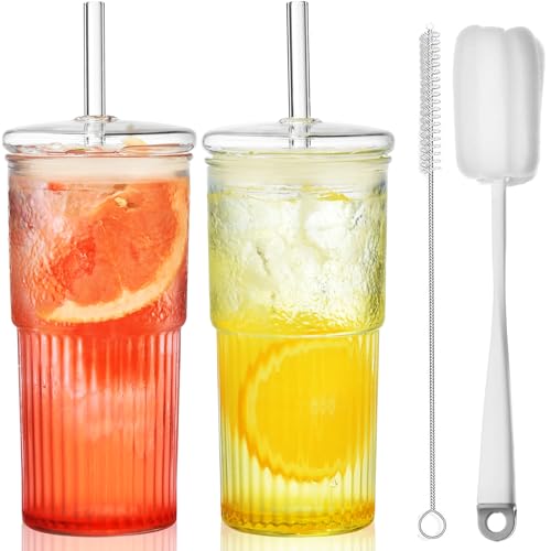 Glass Tumblers | 22 oz, Pack of 2, Includes Lids and Straws