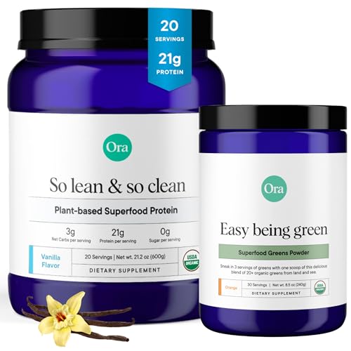 Greens Powder | 20+ Superfood Blend, Citrus Flavor, 30 Servings + Protein Powder, Vanilla Flavor, 20 Servings