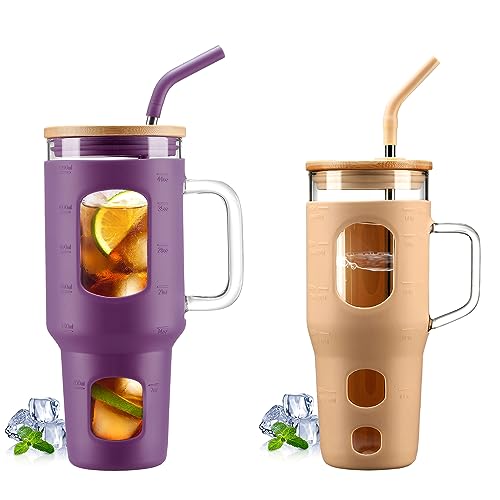 Glass Tumbler Set | 40 oz & 32 oz, Includes Straw and Lid