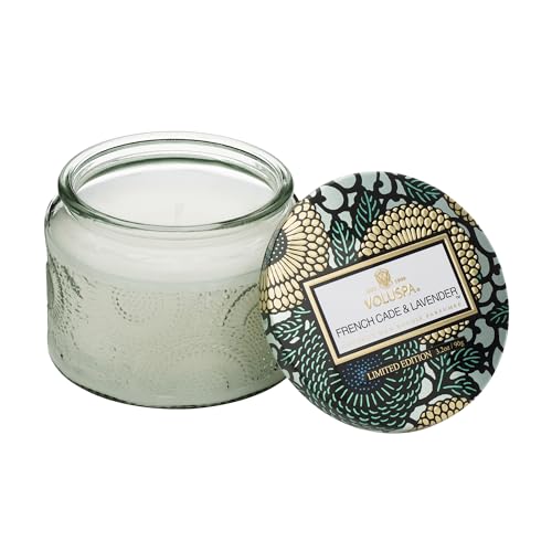 Candle | French Cade Lavender, 3.2 oz, Petite Embossed Glass Jar, 25 Hour Burn Time