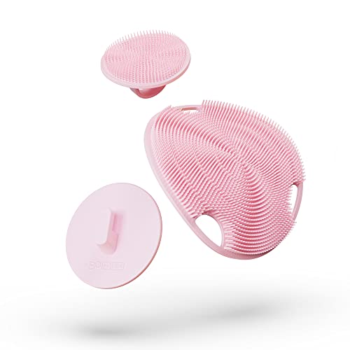 Body Scrubber Bundle | Flat & Face Scrubber, Bathroom Hook - Pink