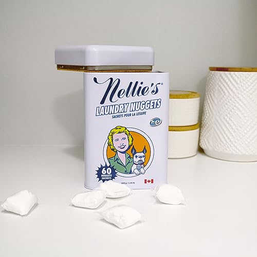 Nellie's Laundry Nuggets - 60 Loads - Dissolvable Concentrated Detergent Pods - Plant-Based Formula - Effective & Gentle Cleaning - Eco-Friendly Power for Fresh Clothes