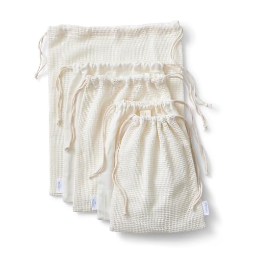 Produce Bags | 5-Pack, Washable Organic Cotton, Assorted Sizes