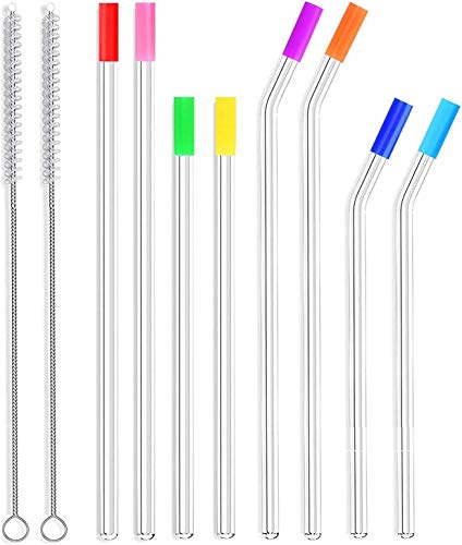 Glass Straws | 8-Pack, Reusable, Includes Cleaning Brushes & Silicone Tips