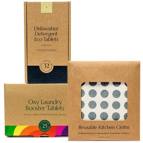 Laundry Care Set | Oxy Booster, Dishwasher Pods, Reusable Cloths