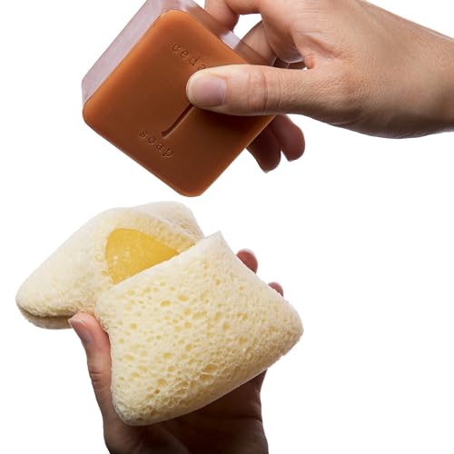 Exfoliating Body Sponge | All Natural, Soap Pocket, 2 Units, Beige Color