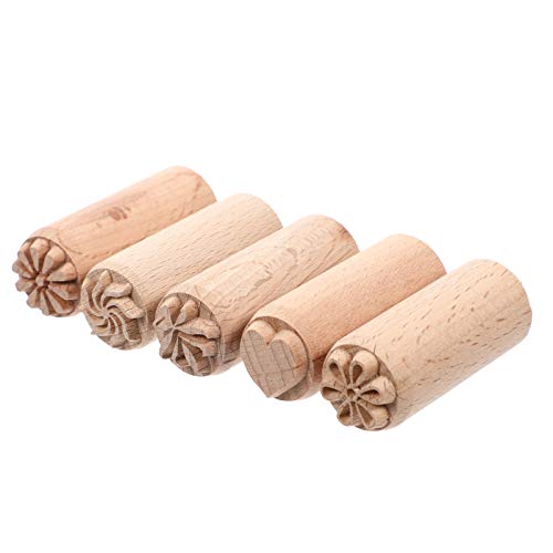 Pottery Tools | 5 Pcs Wooden Stamps, Natural Wood for Clay Crafting