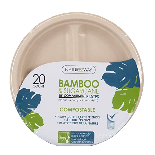 Compostable Plates | 10" Round, 3 Compartments, 20 Pack