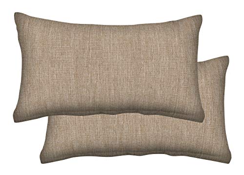 Outdoor Lumbar Toss Pillow Set | Textured Solid Birch Tan, 20" W x 12" L