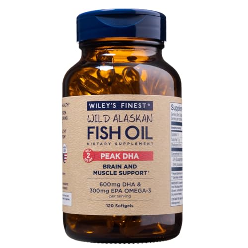 Wiley's Finest Wild Alaskan Fish Oil Peak DHA - 900mg EPA and DHA Omega-3s - 120 Softgels (60 Servings)