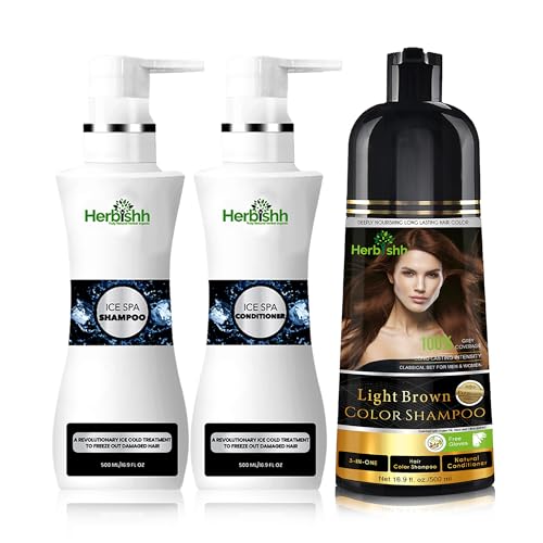 Hair Color Shampoo | Light Brown, 500 ML + Ice Spa Shampoo & Conditioner Set