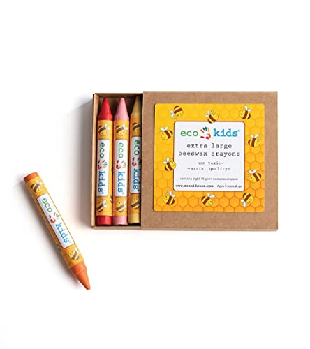 eco-kids Jumbo Beeswax Crayons (8-Pack) - Assorted Vibrant Food-Grade Colors - Extra Large, Easy-Grip For Toddlers – Safe, Non-Toxic - Smooth, Sustainable, Eco-Friendly - Ages 1+