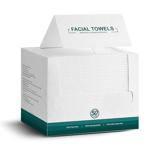 Disposable Face Towels | Extra Thick, 50 Count, 10"x12", Biodegradable, Super Absorbent