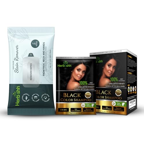 Hair Color Shampoo | Black, Travel Pack with Stain Remover Wipes