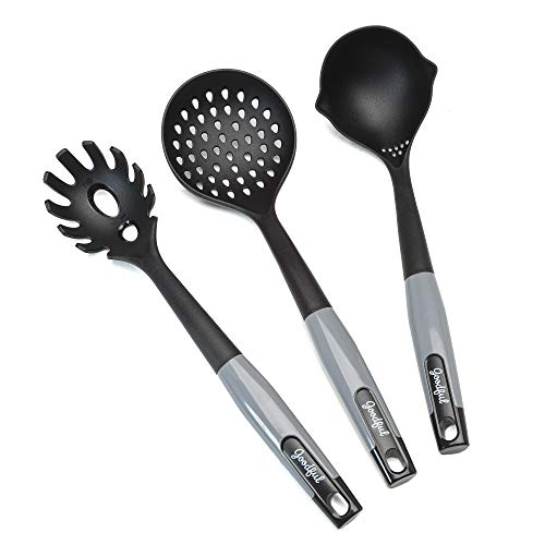 Kitchen Tools & Utensils | Safe for Non-Stick Cookware, 3 Piece Soup Set, Black