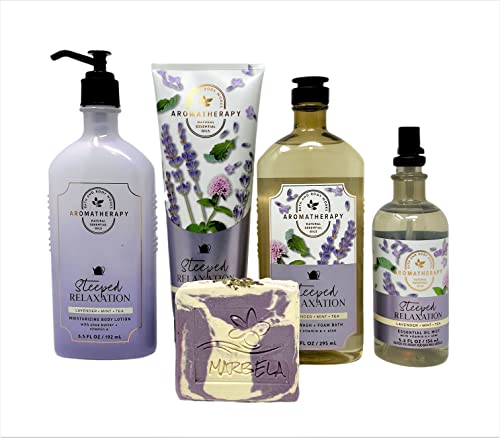 Aromatherapy Gift Set | Lavender, Mint, Tea - Body Wash, Lotion, Essential Oil Mist, 4 oz Soap