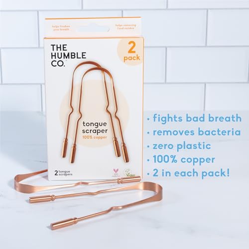 The Humble Co. Copper Tongue Scraper – 100% Copper Tongue Cleaner, For Superior Oral Care, Dental Hygiene and Tongue Cleaning, Helps Eliminate Bad Breath, BPA Free (2pk)