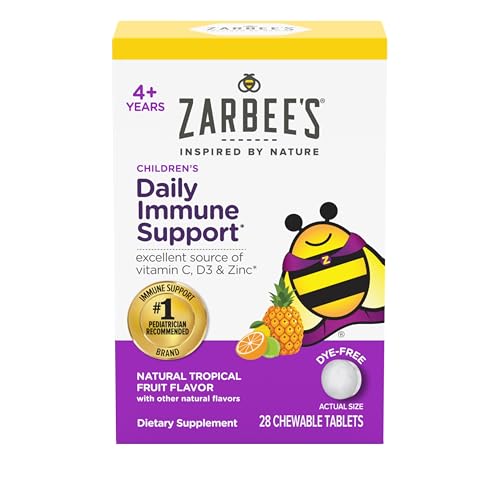 Kids Immune Support Vitamins | Vitamin C, D & Zinc, 28 Chewable Tablets