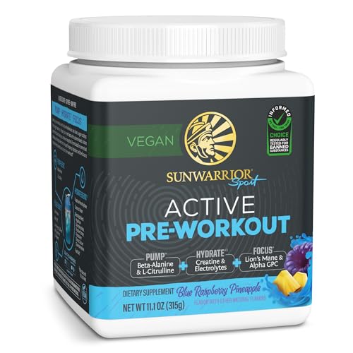 Pre-Workout Powder | Vegan, Plant-Based, Blue Raspberry Pineapple Flavor, 30 Servings