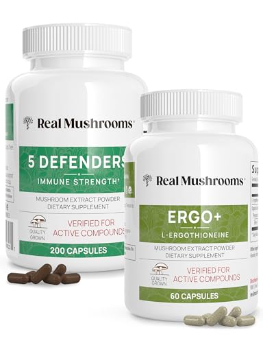 Mushroom Supplement Bundle | 60ct Ergothioneine, 200ct 5 Defenders, Vegan, Gluten Free