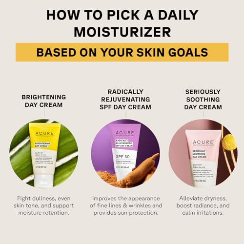 Acure Radically Rejuvenating SPF 30 Day Cream - Anti-Aging Sun Protection with Turmeric, Ferulic Acid & Vitamin C - Antioxidant Support, Calms and Soothes Skin - 100% Vegan - 1.7 Fl Oz, Scented