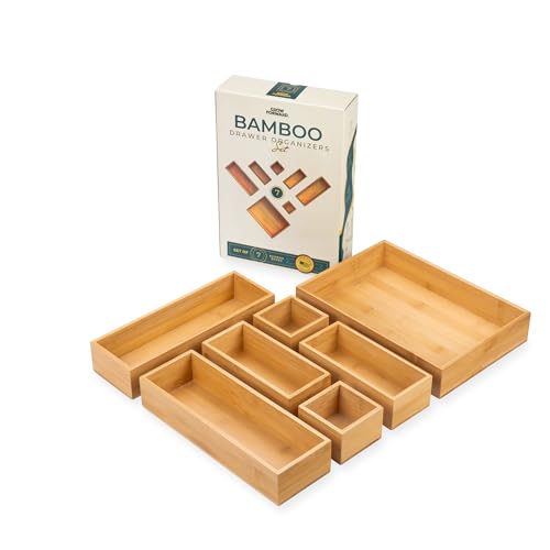 Drawer Organizer Boxes | Set of 7, Non-Slip, Wooden for Kitchen, Bathroom, Office