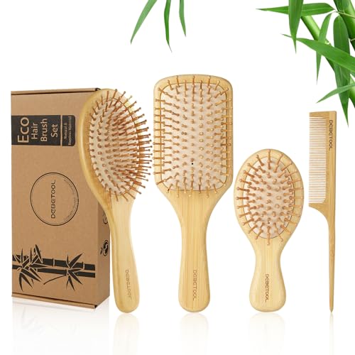 Hair Brush & Comb Set | Natural Bamboo, Wide-Tooth, Paddle Detangling