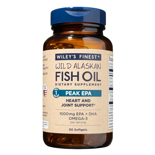 Wiley's Finest Wild Alaskan Fish Oil Peak EPA - Triple Strength Peak EPA and DHA - 1000mg Omega-3s, SQF-Certified - 90 Softgels (90 Servings)