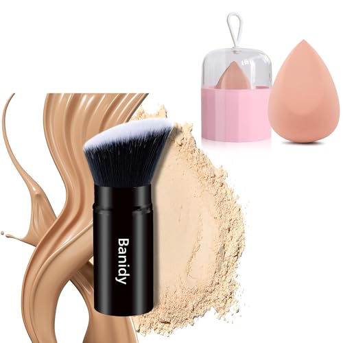 Makeup Brush Set | Retractable Face Brushes, Blender Sponge with Holder