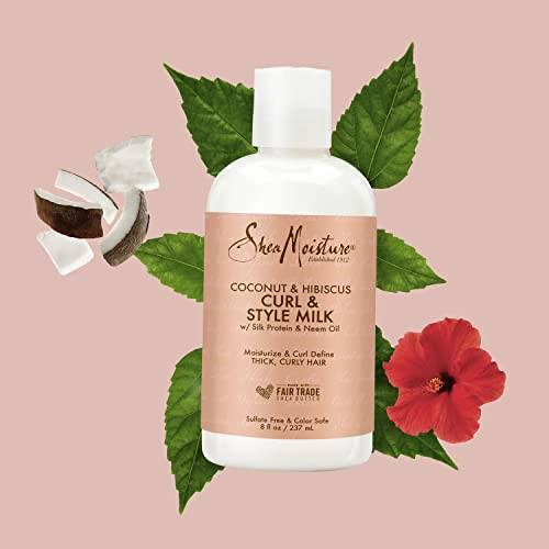 SheaMoisture Fair Trade Sulfate Free Coconut Hibiscus Curl & Style Milk with Silk Protein & Neem Oil For Thick, Defined, Curly Hair 8 oz