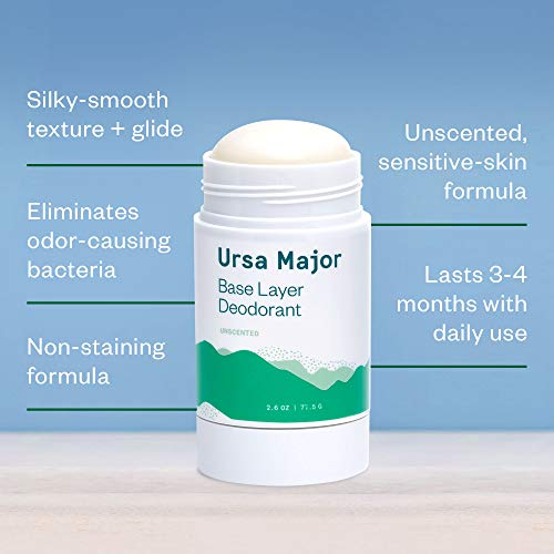 Ursa Major Natural Deodorant - Base Layer | Baking Soda-Free, Unscented, Aluminum-Free, Cruelty-Free | For Men and Women | 2.6 ounces