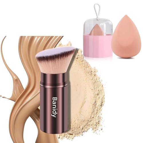 Makeup Brush Set | Retractable Face Brushes Blender Sponge with Holder