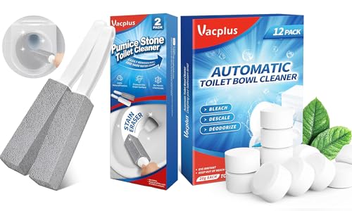 Toilet Bowl Cleaner | 2 Pack Pumice Stone Brush, 12 Pack Automatic Cleaners with Bleach