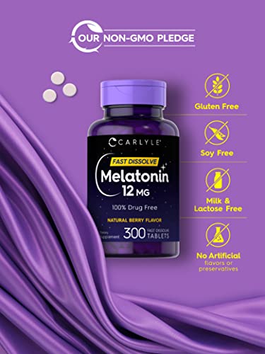 Sleep Supplement | 12 mg Melatonin, Fast Dissolve, 300 Tablets, Natural Berry Flavor