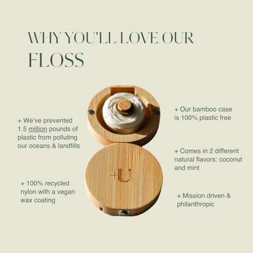 Dental Floss | Refillable Bamboo Case, Mint Flavor