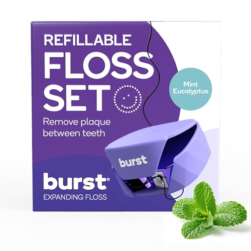 Dental Floss Dispenser Set | Mint Eucalyptus Aroma | 32 Yards Charcoal Floss