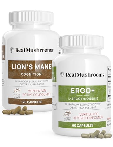 Mushroom Supplement | Ergothioneine 60ct, Lion's Mane 120ct, Vegan, Gluten Free