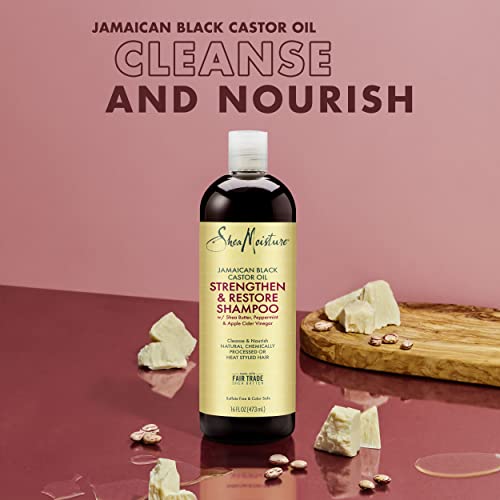 Shea Moisture Jamaican Black Castor Oil Clarifying Shampoo & Conditioner - Strengthen & Restore Sulfate-Free Shampoo & Conditioner Set with Shea Butter, ACV, and Peppermint Oil for Hair (2 Piece Set)