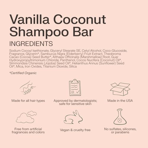 The Earthling Co. Shampoo Bar - Promote Hair Growth, Strengthen & Volumize All Hair Types - Paraben & Sulfate Free formula with Natural, Vegan Ingredients for Dry Hair (Vanilla Coconut, 3 oz)