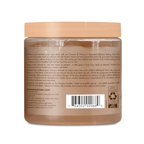 SheaMoisture Defining Styling Gel For Thick, Curly Hair Coconut and Hibiscus Paraben-Free Frizz Control Styling Gel 15 oz